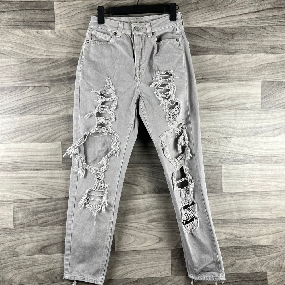 American Eagle Skinny Jeans Womens 2 Gray Distressed‎ Denim Pockets High Rise
